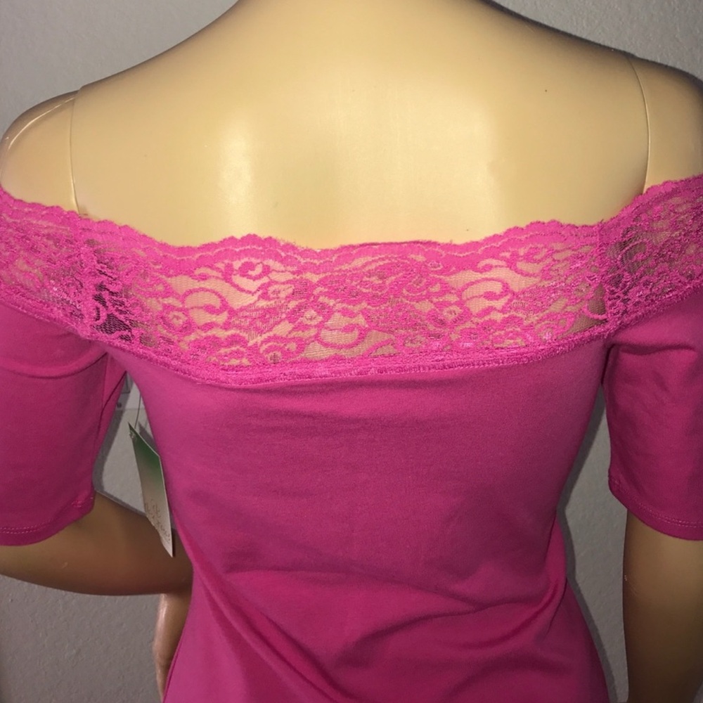 Pink Off-Shoulder Lace Top - Picture 4 of 12